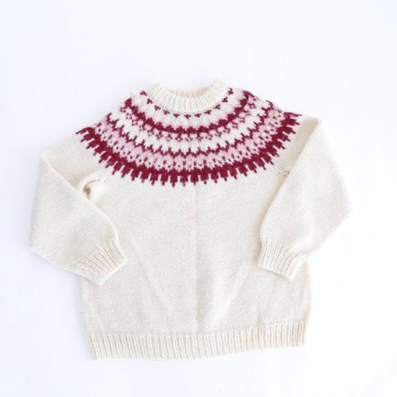 Cream Chunky Oversized  Knit Cowichan Fair Isle Icelandic Fisherman Cabincore - Picture 5 of 10